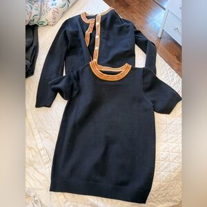 Black and Orange Knit Dress and Cardigan Set